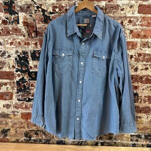 Levis Blue Button Up Shirt Long Sleeve Western Cotton Mens Size 2XL Levi's NEW